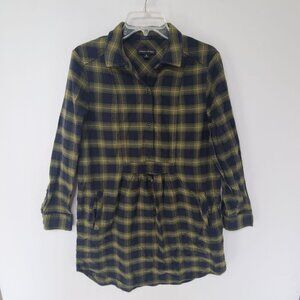 Banana Republic Cotton Flannel Tunic Top Shirt Size M Black Green